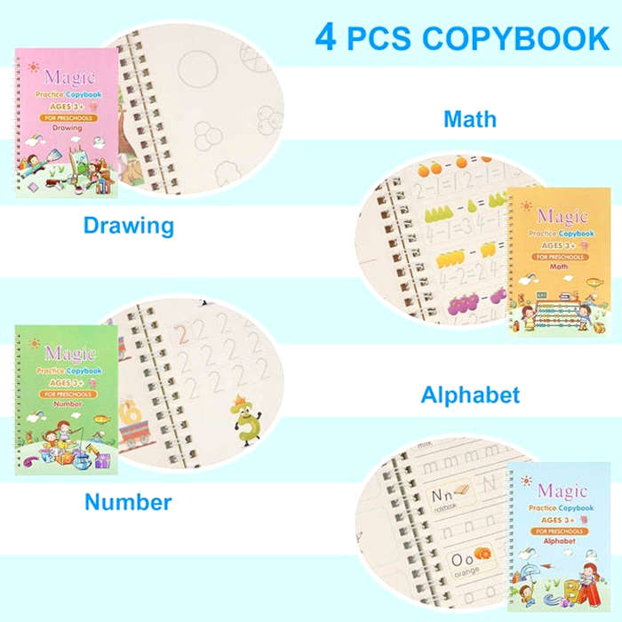 Sank Magic Practice Copybook Set Of 4 Books With Pen